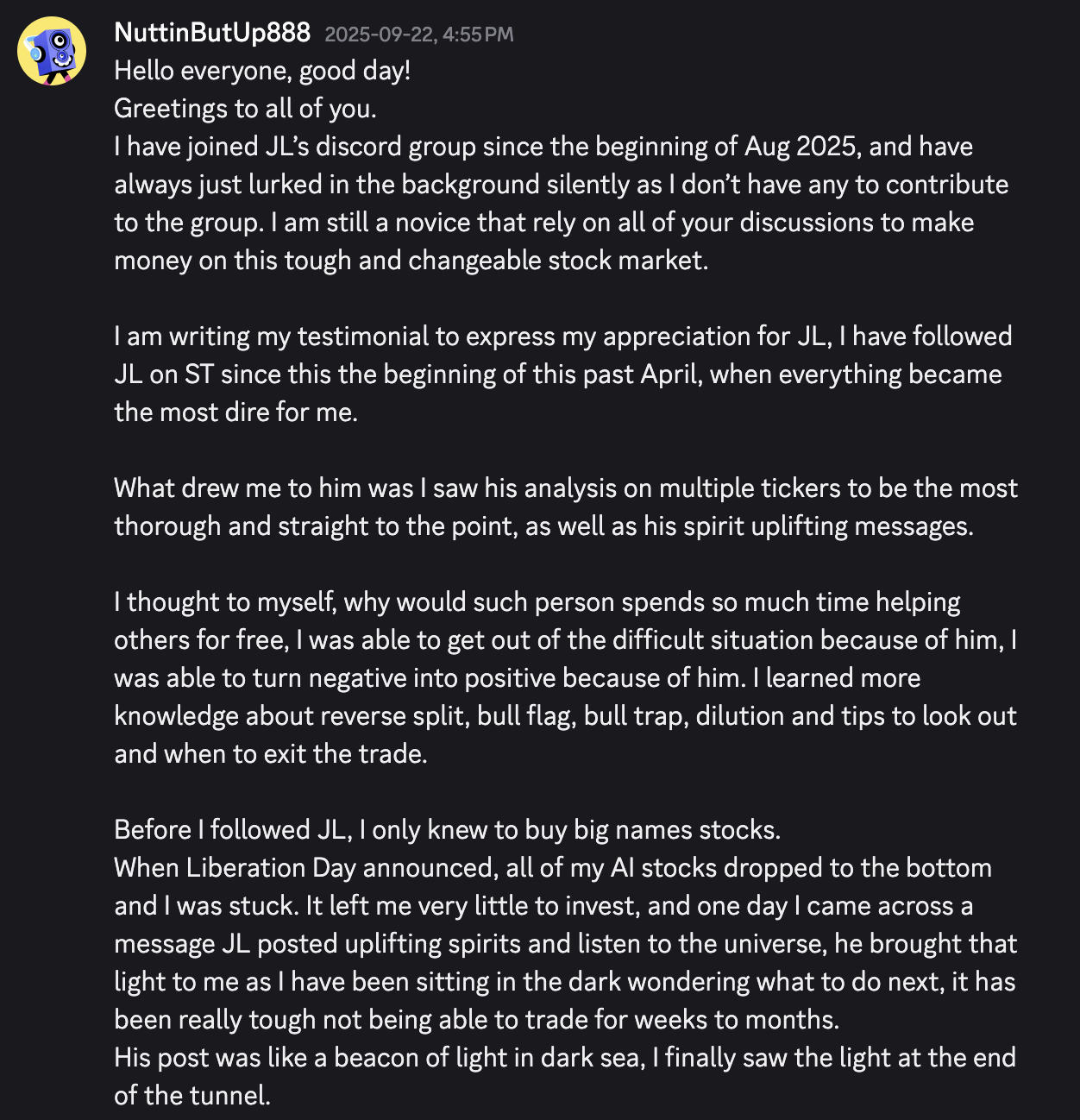 Stocks To Freedom member testimonial 19